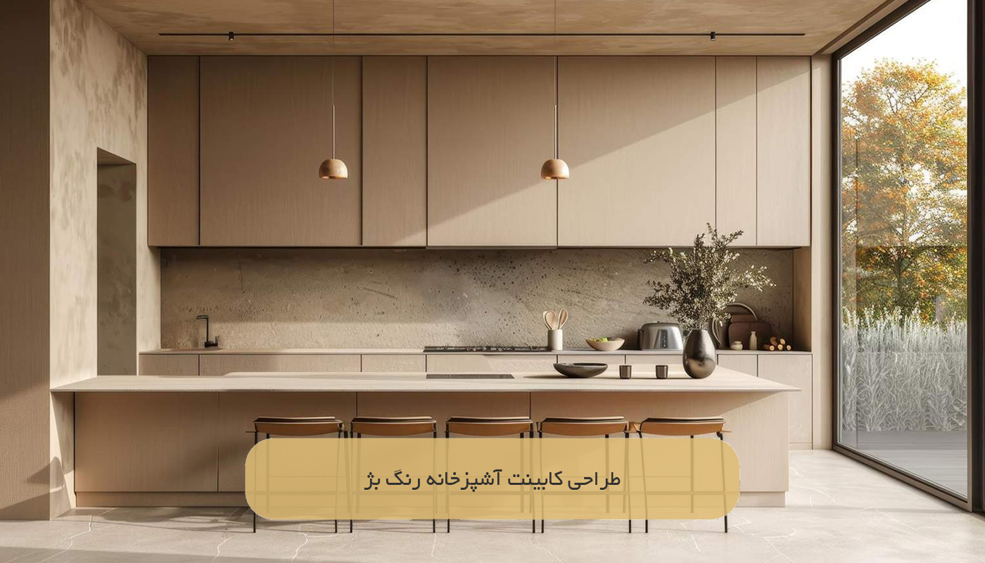 طراحی کابینت آشپزخانه رنگ بژ